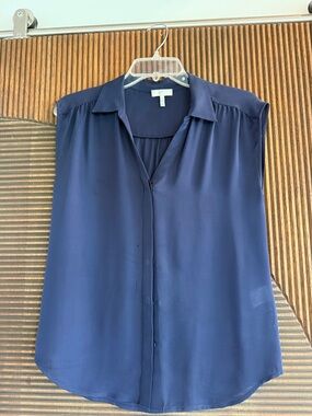 Joie Sleeveless Navy Button-Front Blouse